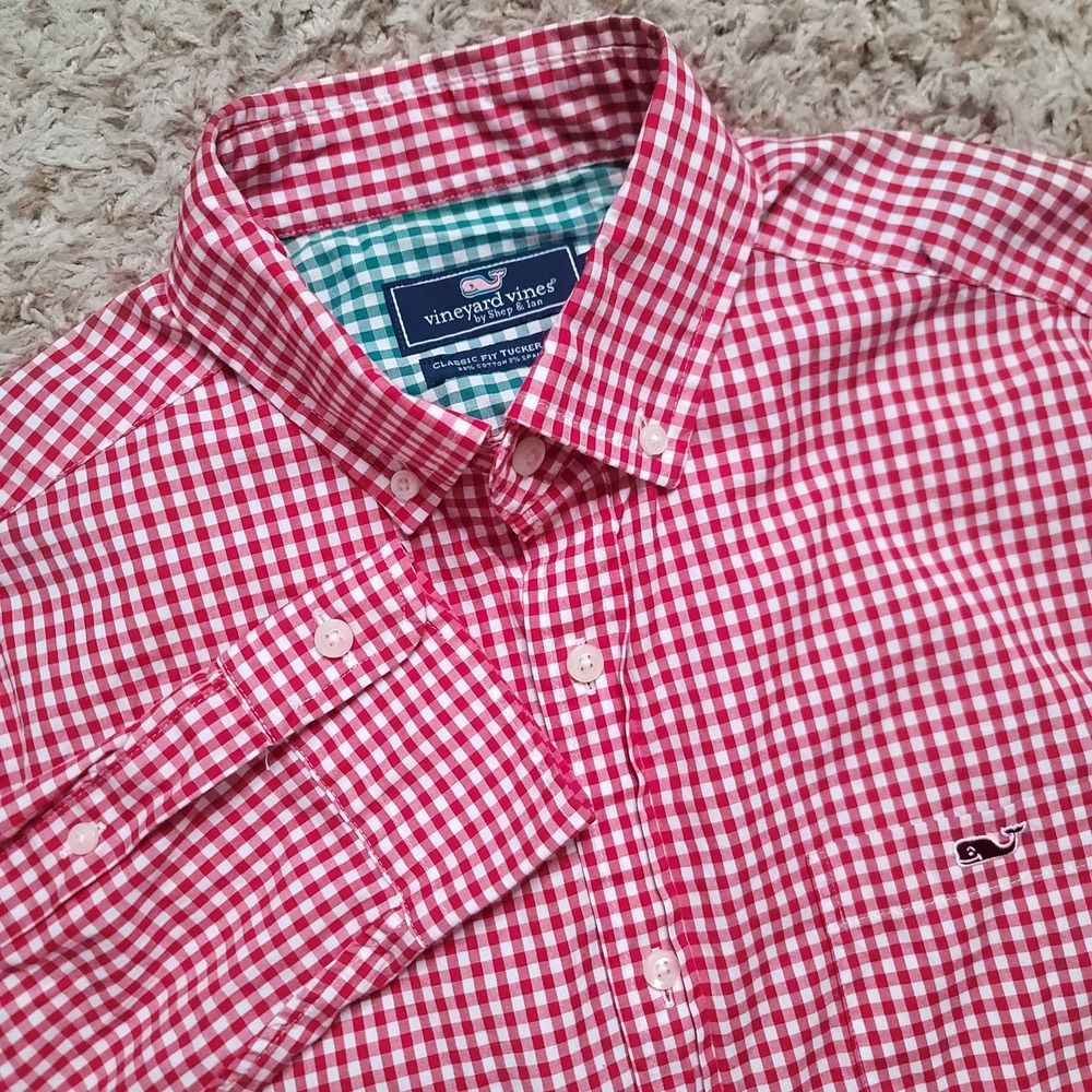 Vineyard Vines Classic Fit Tucker Shirt Mens S Oxford Red L/S Plaid Checkβ